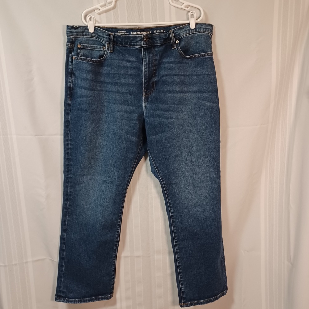 Amazon Essentials Jeans Mens 42x30 Blue Bootcut Slim AE1906300 Stretch Denim